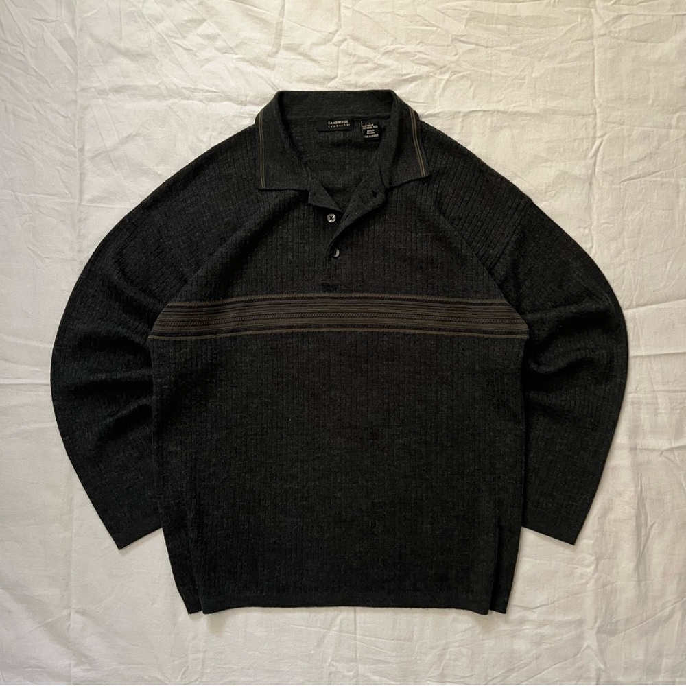 Men's Black long sleeve knit Sweater polo